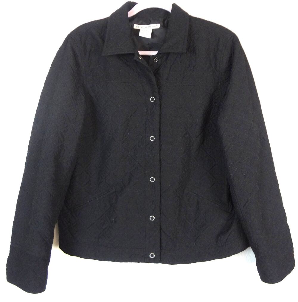 Requirements Black Quilted Jacket Snap Womens XL Embroidered Lightweight Classic